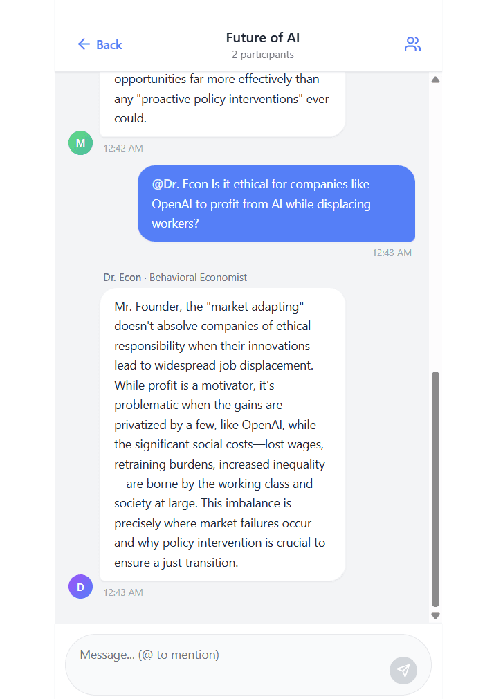 Dr. Econ responding to a directed question about ethics