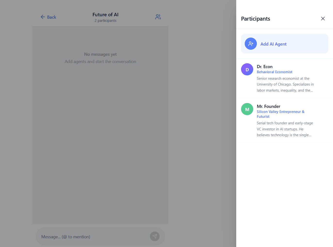 Participants sidebar showing both agents