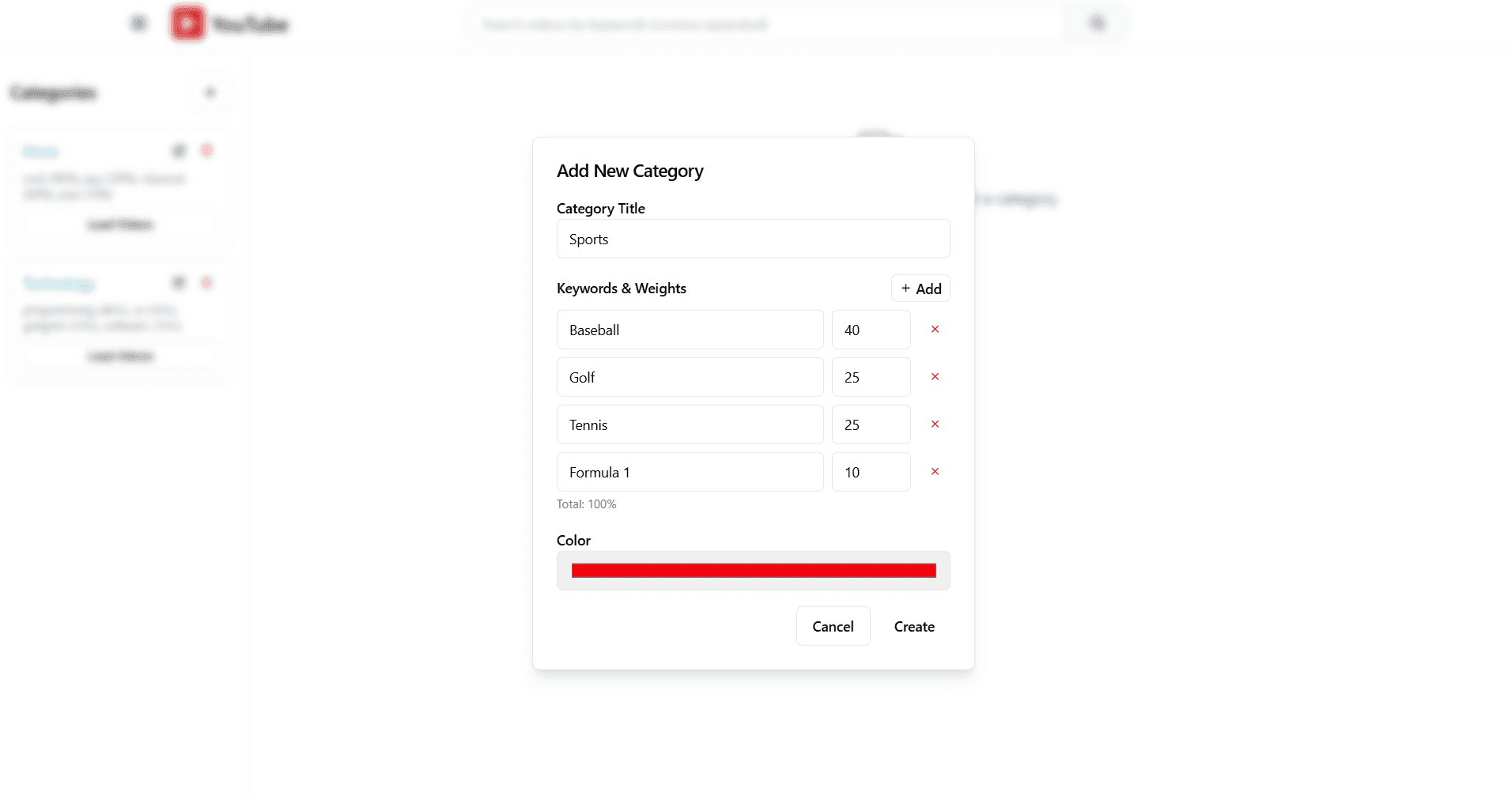 Creating a Sports category with weighted keywords
